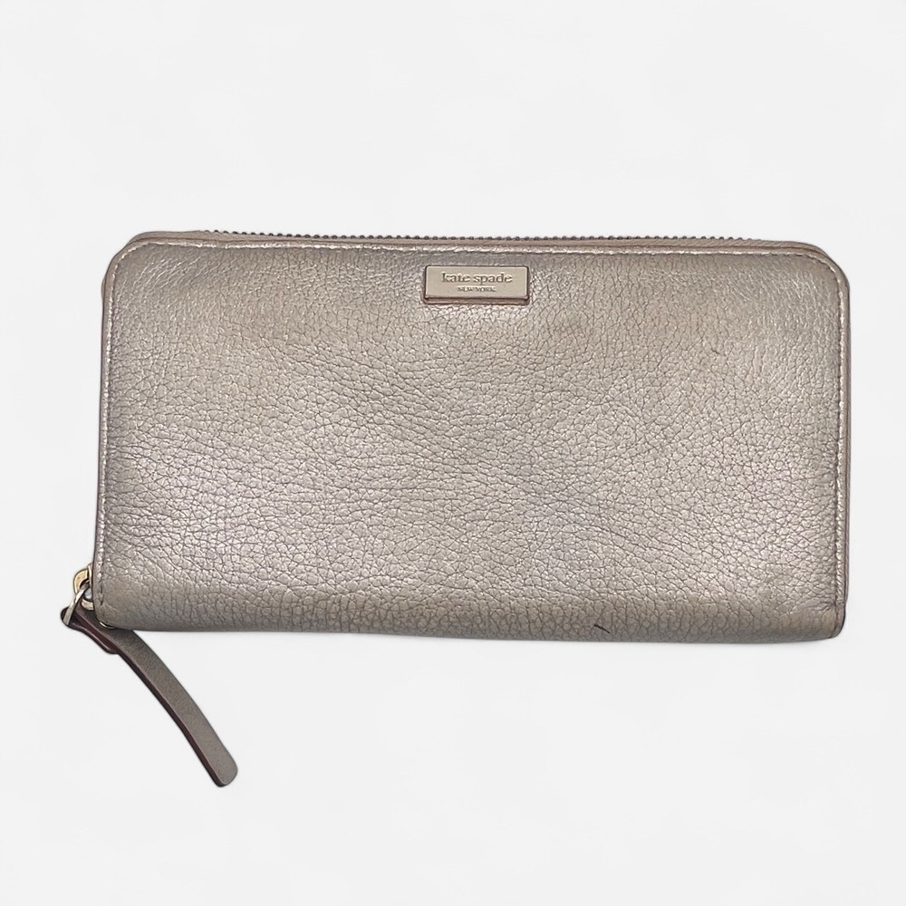 Kate Spade Continental Wallet Metallic GrayLeather Credit Card Bifold Zip